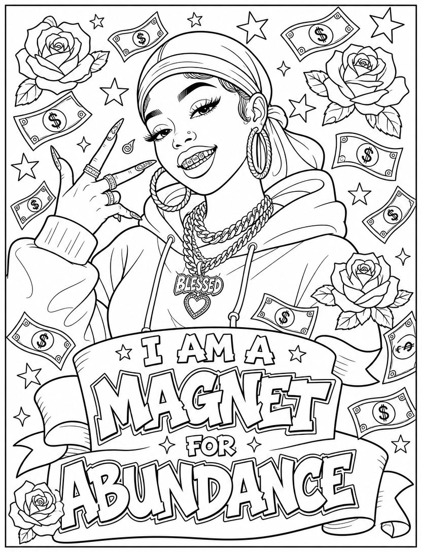 Magnet for Abundance coloring page — I am a magnet for abundance